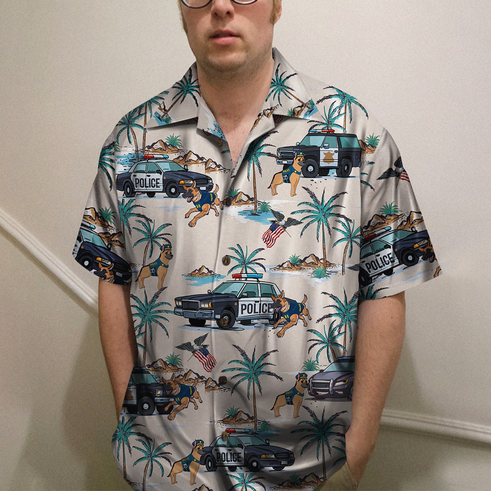 litzzy Police Hawaiian Shirt, Aloha Shirt with police car and police dog 1 Hawaiian Shirt For Men, Woman, Litzzy Aloha Shirt Hawaiian Shirt   