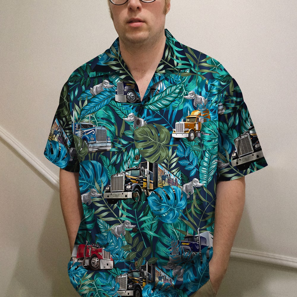 litzzy Trucker Hawaiian Shirt, Aloha Shirt with semitruck and rubber duck Hawaiian Shirt For Men, Woman, Litzzy Aloha Shirt Hawaiian Shirt   