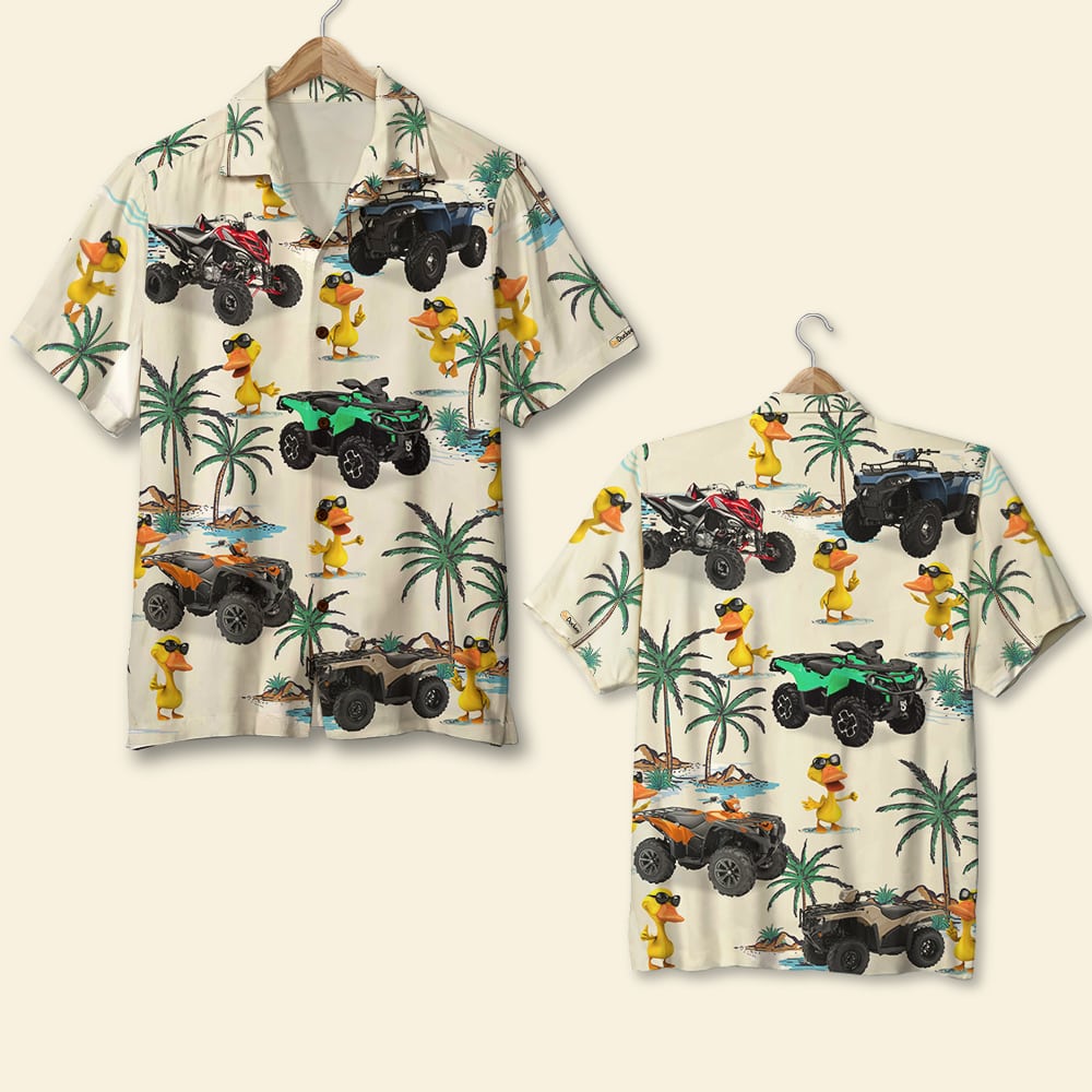 litzzy ATV Racing Duck Hawaiian Shirt - Custom ATV Car - Palm Tree Theme Hawaiian Shirt For Men, Woman, Litzzy Aloha Shirt Hawaii Shirt   