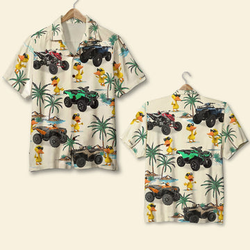 litzzy ATV Racing Duck Hawaiian Shirt - Custom ATV Car - Palm Tree Theme Hawaiian Shirt For Men, Woman, Litzzy Aloha Shirt Hawaii Shirt   