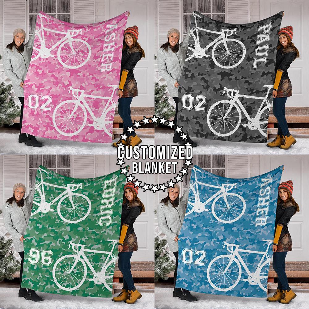 litzzy Personalized Cycling Camo Fleece Blanket - Lath1911203 Quilt Blanket CUSTOM COLOR 60 X 80 