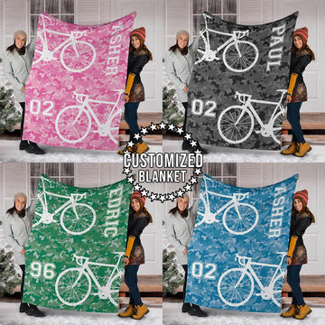 litzzy Personalized Cycling Camo Fleece Blanket - Lath1911203 Quilt Blanket CUSTOM COLOR 60 X 80 