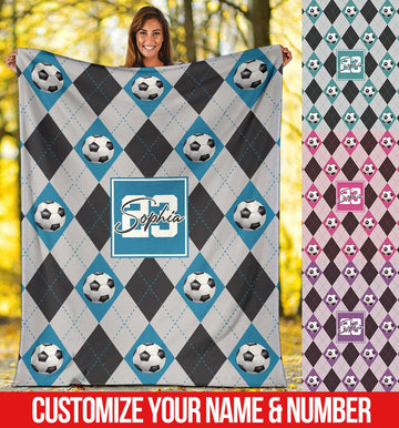 litzzy Personalized Soccer Argyle Pattern Fleece Blanket - Tlno2311201 Quilt Blanket CUSTOM COLOR 50 X 60 