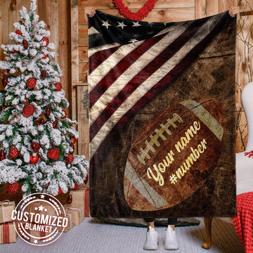 litzzy Personalized Football Vintage Flag Fleece Blanket - Tlno0611202 Quilt Blanket 60x80  