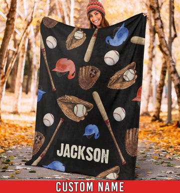 litzzy Personalized Baseball Watercolor Pattern Fleece Blanket - Nh1411201 Quilt Blanket 60x80  