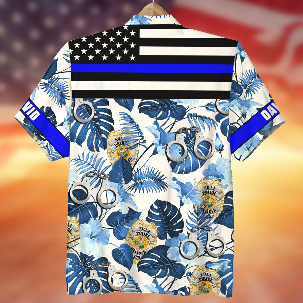 litzzy Custom Police Badge Hawaiian Shirt, Gift For Him, Blue Tree Pattern Hawaiian Shirt For Men, Woman, Litzzy Aloha Shirt Hawaiian Shirt   