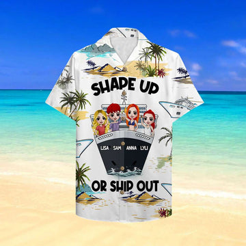 litzzy Personalized Cruising Friends Hawaiian Shirt - Shape Up Or Ship Out - Cruise & Palm Tree Pattern Hawaiian Shirt For Men, Woman, Litzzy Aloha Shirt Hawaiian Shirt   