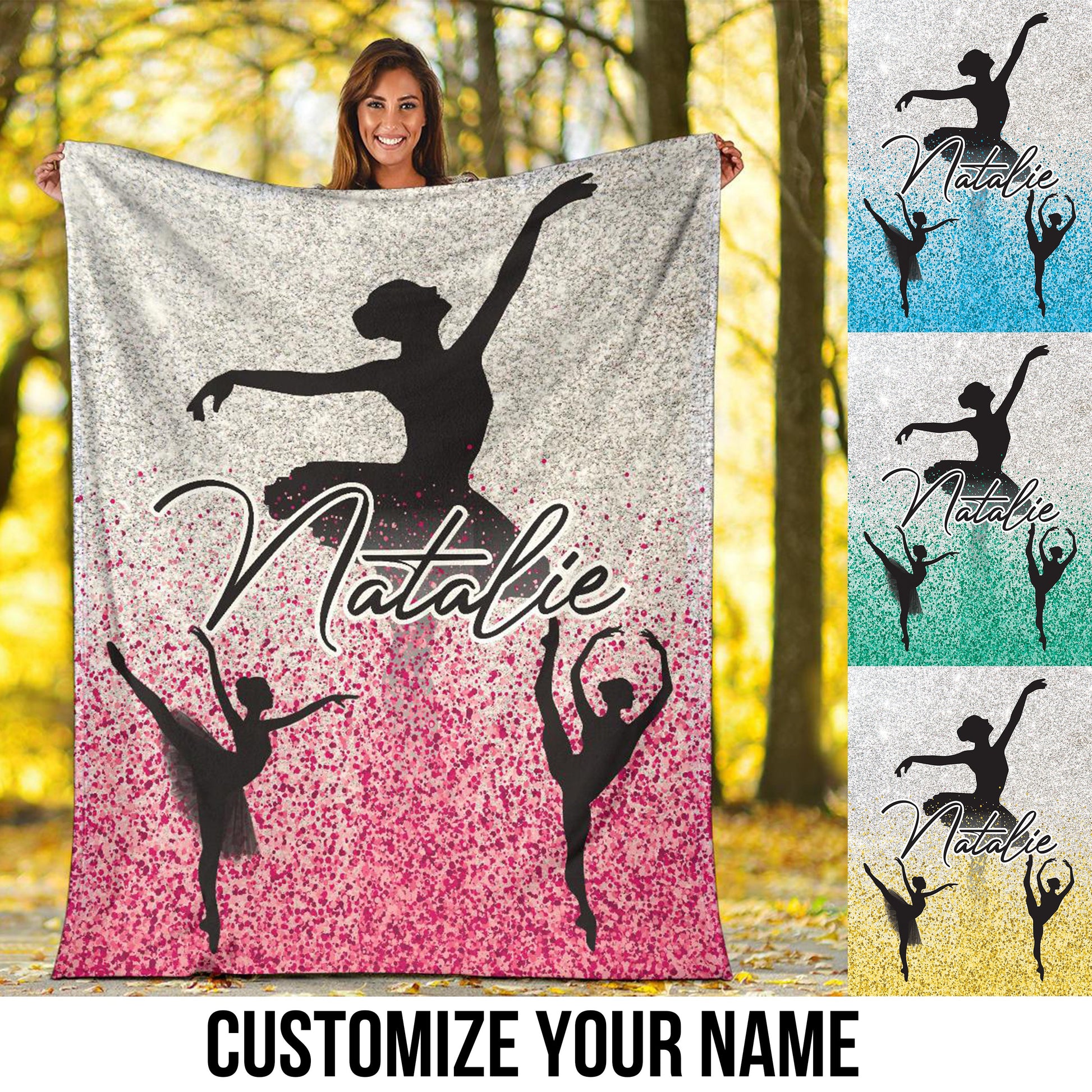 litzzy Personalized Ballet Half Glitter Collection Fleece Blanket - Tlno1211202 Quilt Blanket CUSTOM COLOR 50 X 60 