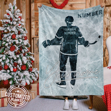 litzzy Personalized Ice Hockey Player Fleece Blanket - Tlno1010201 Quilt Blanket 60x80  