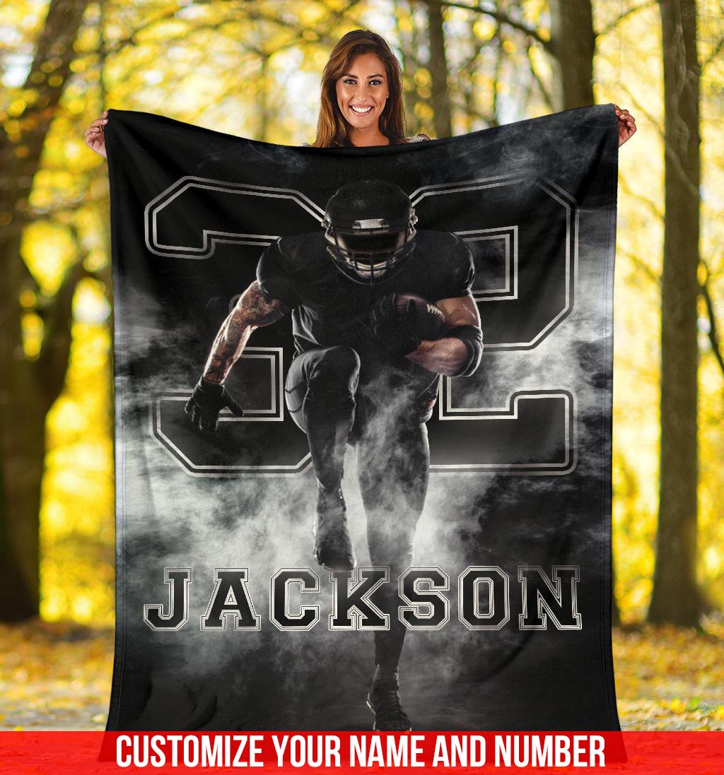 litzzy Personalized Football Player Smoke Fleece Blanket - Tlno1911201 Quilt Blanket 50x60  