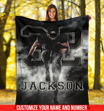 litzzy Personalized Football Player Smoke Fleece Blanket - Tlno1911201 Quilt Blanket 50x60  