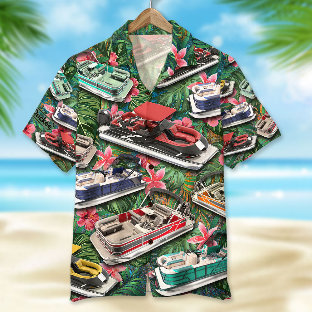 litzzy Pontoon Hawaiian Shirt, Gift For Pontoon Lovers, Tropical Pattern Hawaiian Shirt For Men, Woman, Litzzy Aloha Shirt Hawaii Shirt   