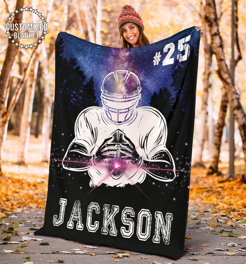 litzzy Personalized Football Galaxy Fleece Blanket - Laci2011201Ki Quilt Blanket 60x80  