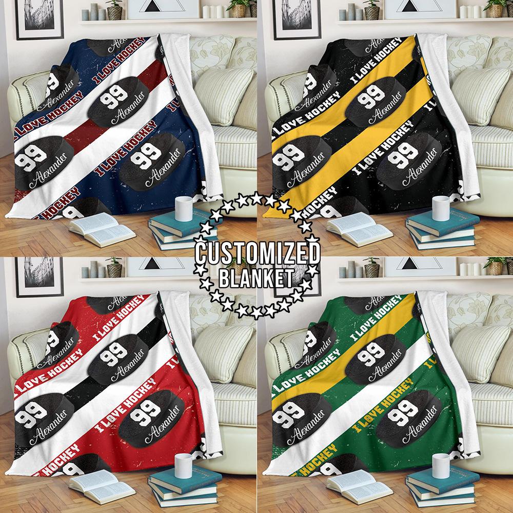 litzzy Personalized I Love Hockey Fleece Blanket - Latg1911202 Quilt Blanket CUSTOM COLOR 50 X 60 