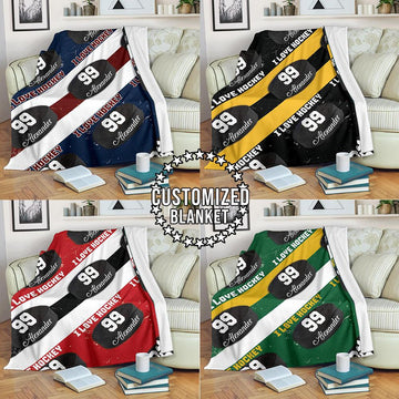 litzzy Personalized I Love Hockey Fleece Blanket - Latg1911202 Quilt Blanket CUSTOM COLOR 50 X 60 