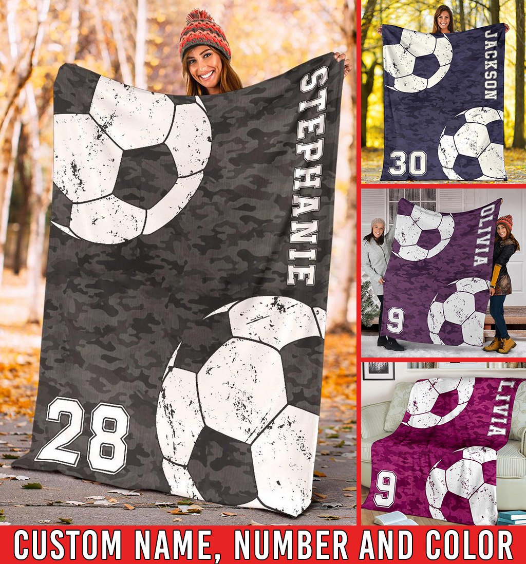 litzzy Personalized Soccer Camouflage Collection Fleece Blanket - Tlnh0911202 Quilt Blanket   