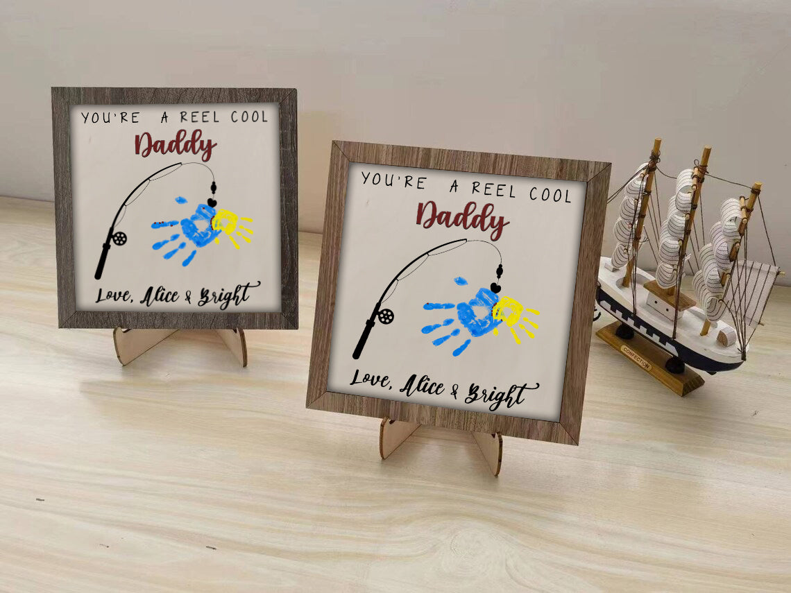 litzzy Personalized Handprint Sign, DIY children’s gift, DIY sign, Gift for Father's Day - Litzzy Customized Handmade Custom Wooden Sign   