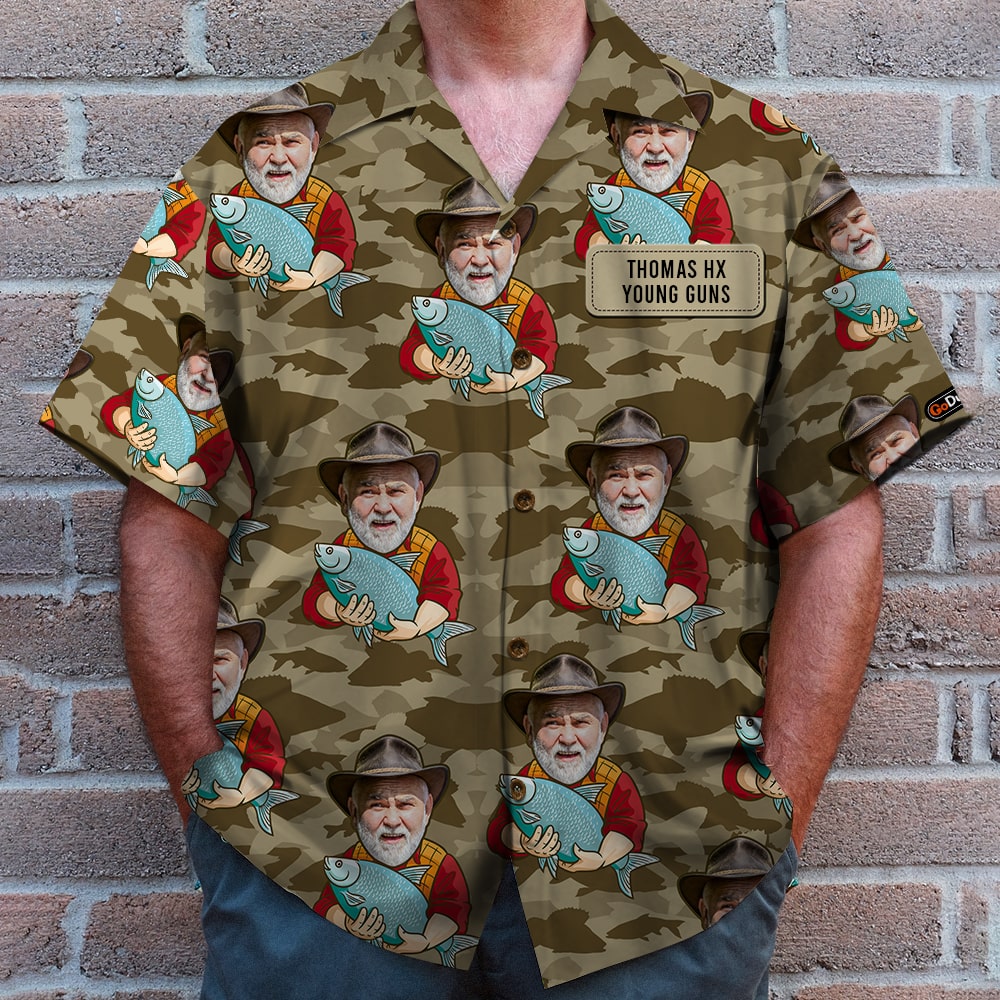 litzzy Fishing Custom Face Photos Seamless Pattern, Personalized Hawaiian Shirt and Men Beach Shorts, Gifts for Fishing Lovers Hawaiian Shirt For Men, Woman, Litzzy Aloha Shirt Hawaiian Shirt   