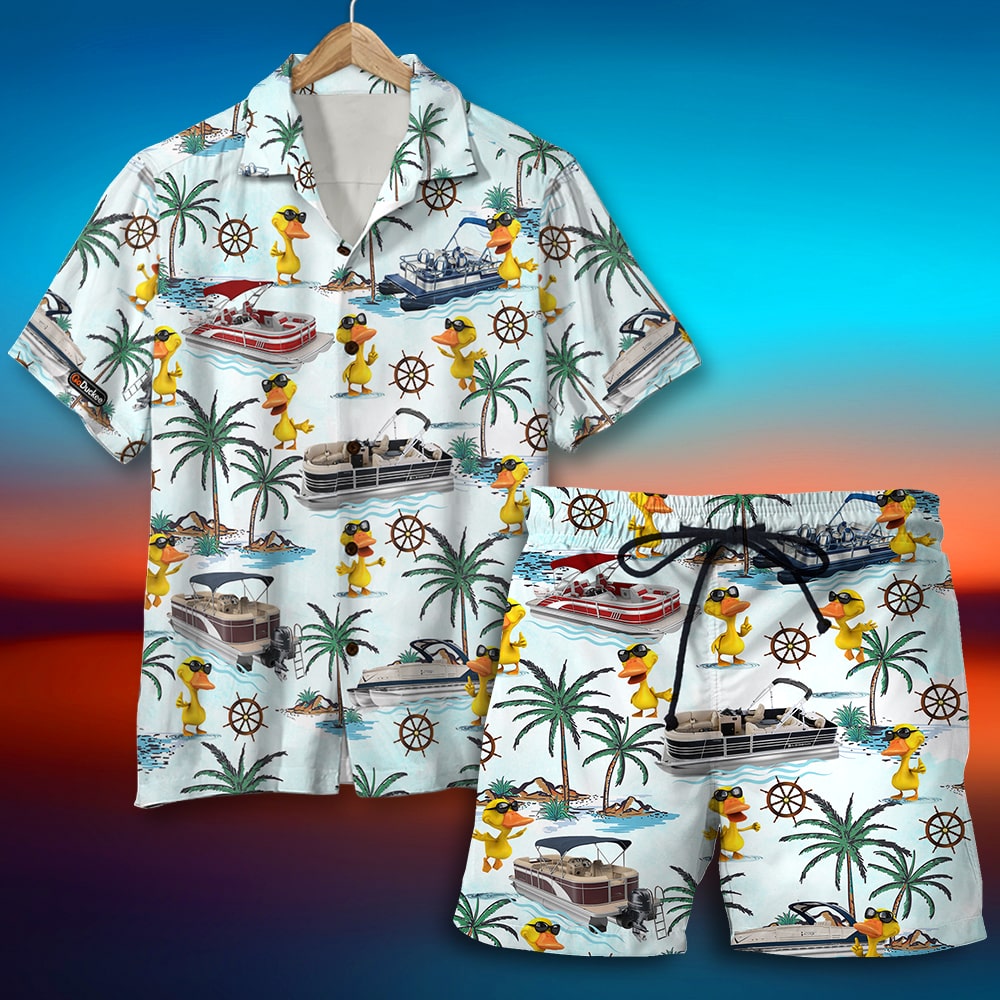 litzzy Pontoon Duck Hawaiian Shirt & Men Beach Shorts - Palm Tree Pattern Hawaiian Shirt For Men, Woman, Litzzy Aloha Shirt Hawaiian Shirt   