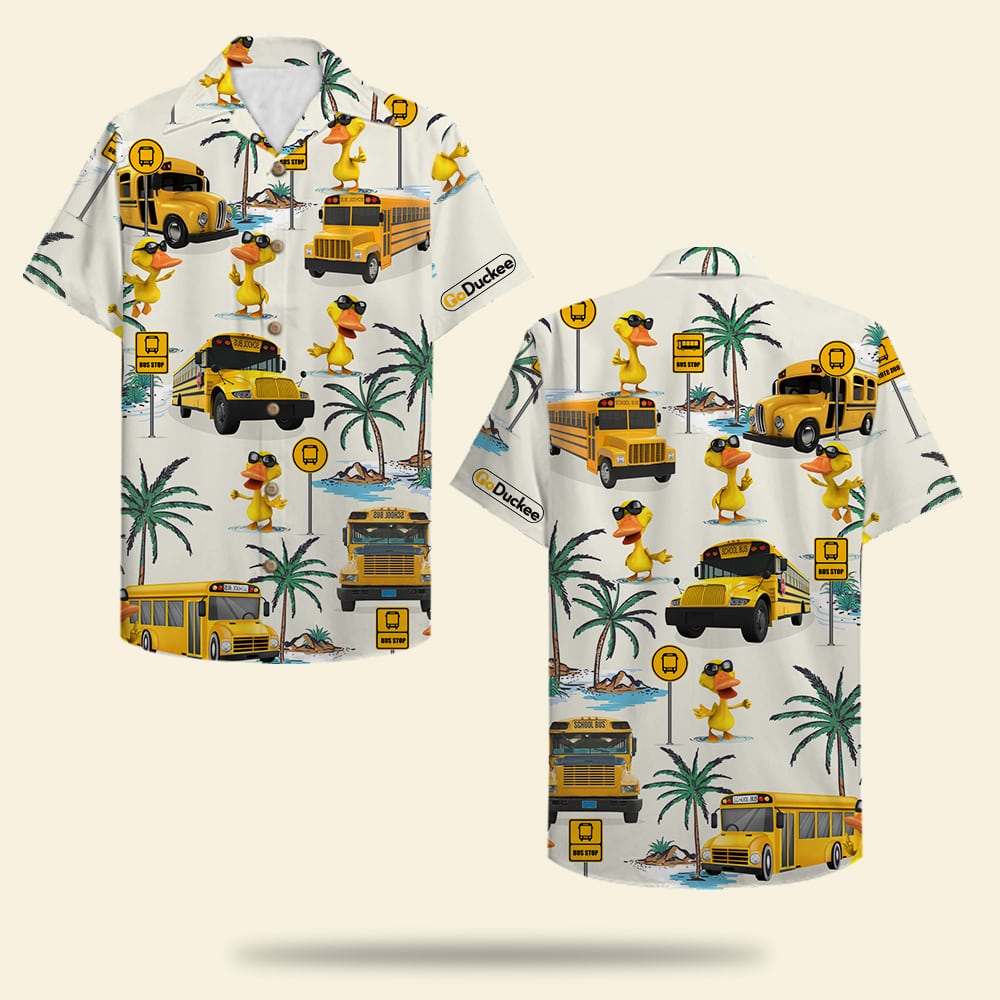 litzzy School Bus Drive Duck Hawaiian Shirt - Bus & Duck Pattern Hawaiian Shirt For Men, Woman, Litzzy Aloha Shirt Hawaiian Shirt   