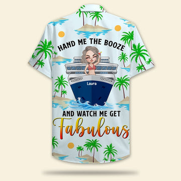 litzzy Personalized Cruising Girl Hawaiian Shirt - Hand Me On The Booze - Palm Tree Pattern Hawaiian Shirt For Men, Woman, Litzzy Aloha Shirt Hawaiian Shirt   