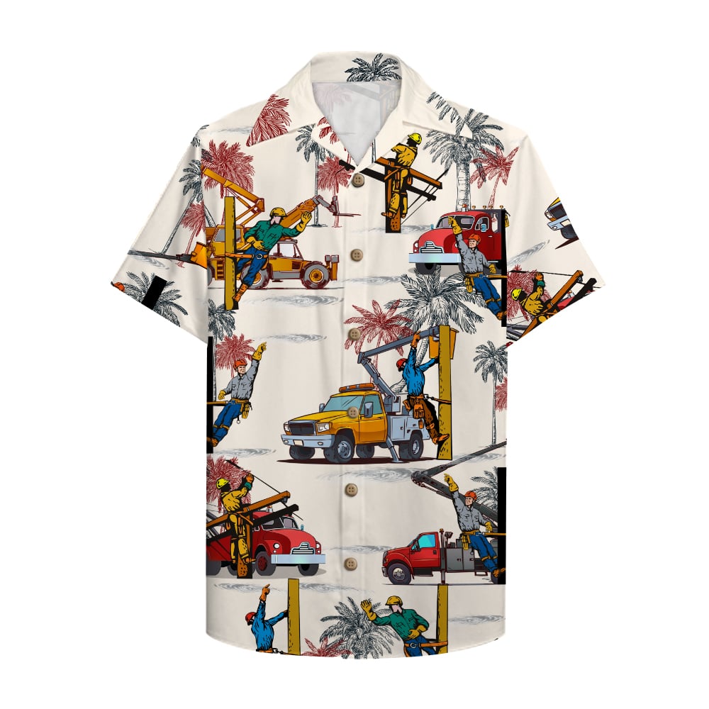 litzzy Lineman Hawaiian Shirt, Aloha Shirt with bucket truck pattern Hawaiian Shirt For Men, Woman, Litzzy Aloha Shirt Hawaiian Shirt   
