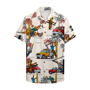 litzzy Lineman Hawaiian Shirt, Aloha Shirt with bucket truck pattern Hawaiian Shirt For Men, Woman, Litzzy Aloha Shirt Hawaiian Shirt   