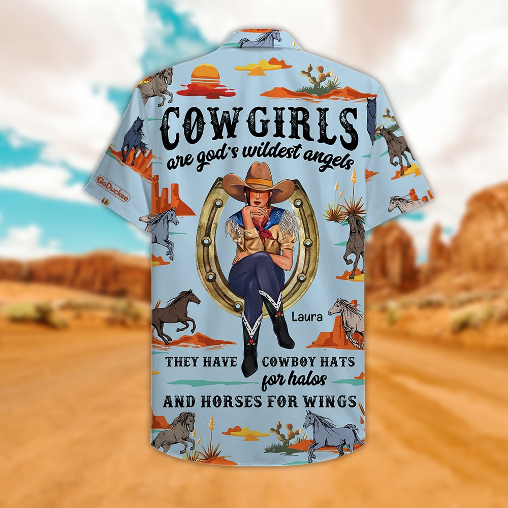 litzzy Personalized Cowgirl Hawaiian Shirt - Horse Pattern - Cowgirls Are God's Wildest Angels Hawaiian Shirt For Men, Woman, Litzzy Aloha Shirt Hawaiian Shirt   