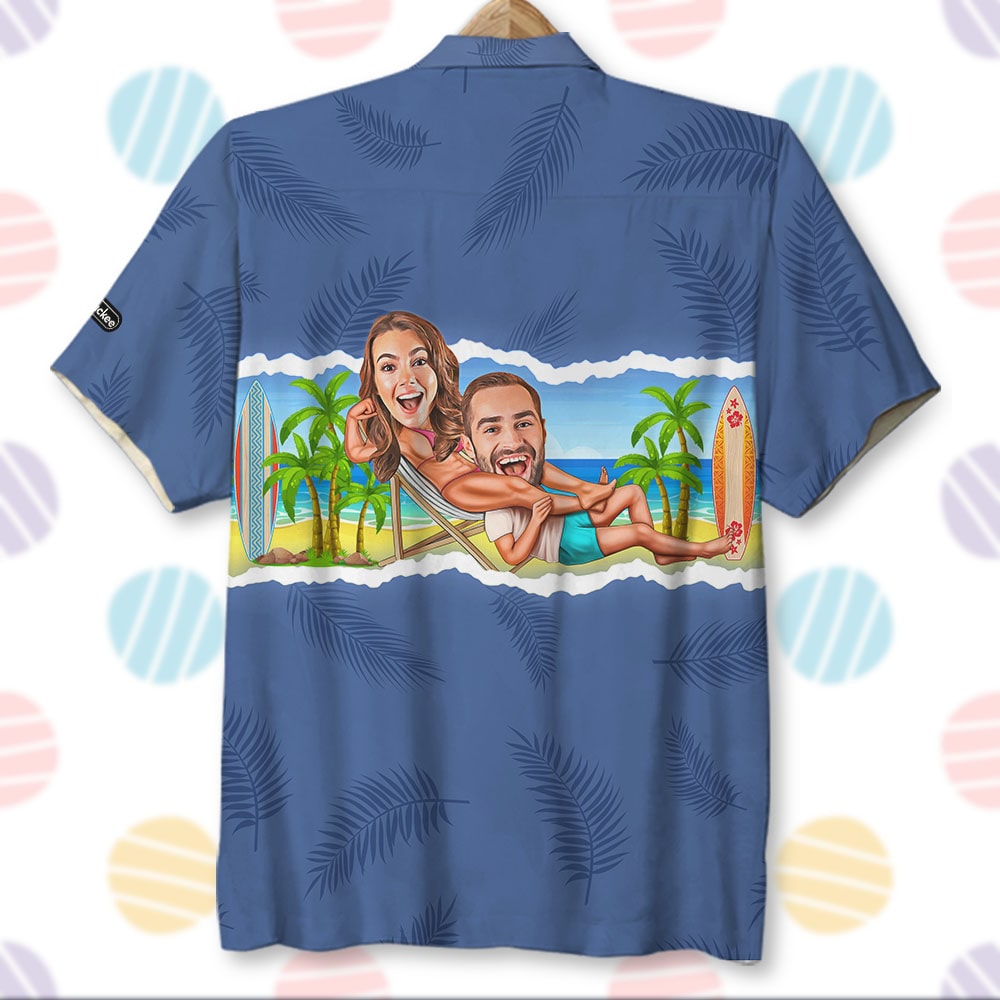 litzzy Couple And Beach Background - Custom Photo Hawaiian Shirt, Aloha Shirt and Men Beach Shorts Hawaiian Shirt For Men, Woman, Litzzy Aloha Shirt Hawaii Shirt   
