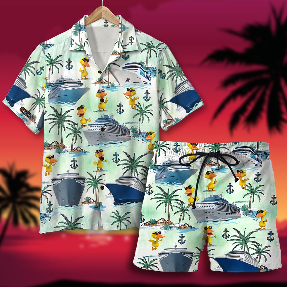 litzzy Cruising Duck Hawaiian Shirt & Men Beach Shorts - Palm Tree Pattern Hawaiian Shirt For Men, Woman, Litzzy Aloha Shirt Hawaiian Shirt   