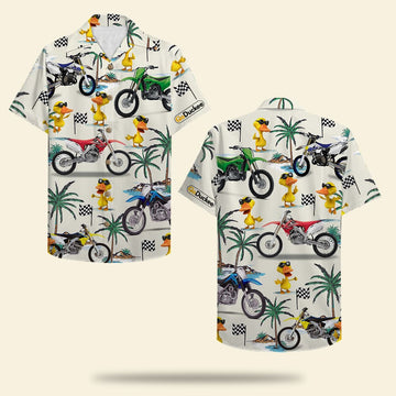 litzzy Motocross Duck Hawaiian Shirt - Dirt Bike and Fancy Duck Pattern Hawaiian Shirt For Men, Woman, Litzzy Aloha Shirt Hawaiian Shirt   