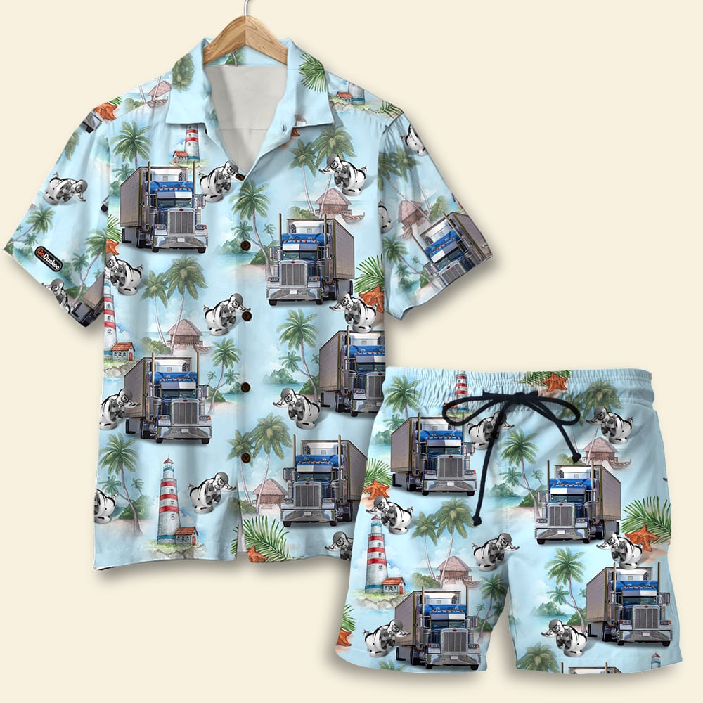 litzzy Custom Photo Hawaiian Shirt, Aloha Shirt and Mens Beach Shorts - Truck With Summer Background Hawaiian Shirt For Men, Woman, Litzzy Aloha Shirt Hawaii Shirt   