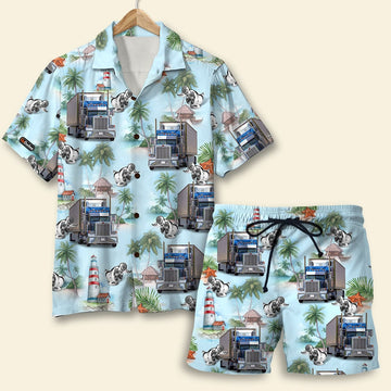 litzzy Custom Photo Hawaiian Shirt, Aloha Shirt and Mens Beach Shorts - Truck With Summer Background Hawaiian Shirt For Men, Woman, Litzzy Aloha Shirt Hawaii Shirt   