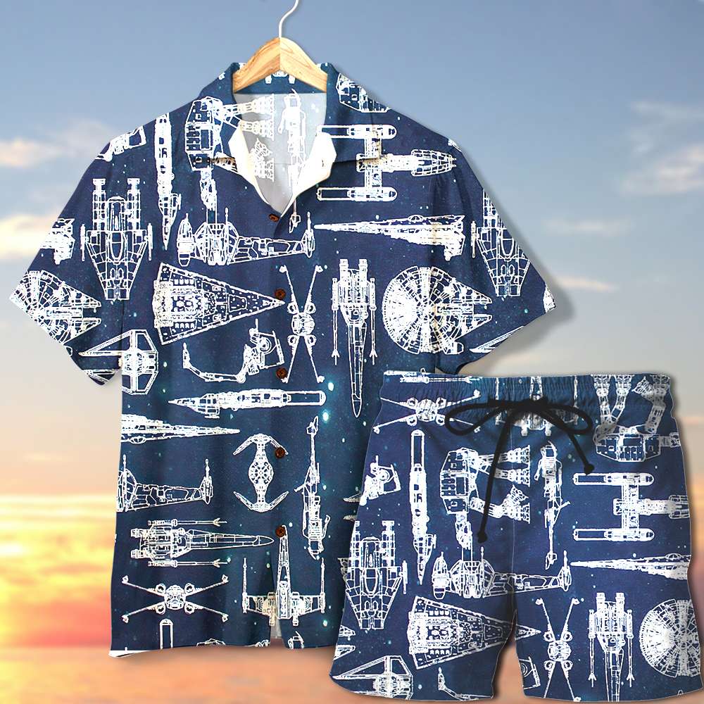 litzzy Hawaiian Shirt & Men's Beach Shorts - Spaceship Pattern Hawaiian Shirt For Men, Woman, Litzzy Aloha Shirt Hawaiian Shirt   