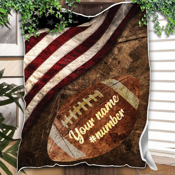 litzzy Personalized Football Vintage Flag Fleece Blanket - Tlno0611202 Quilt Blanket 50x60  