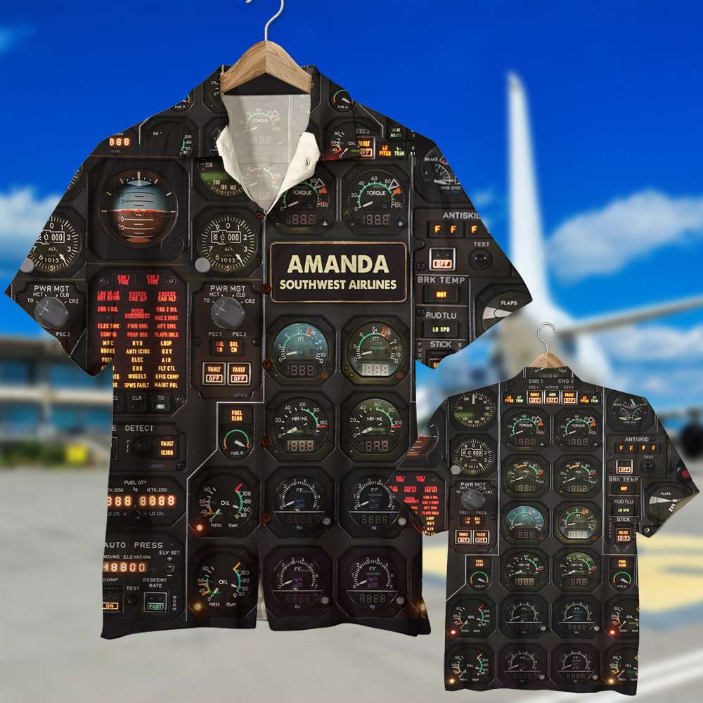 litzzy Pilot Seaplane Control Panel Hawaiian Shirt - Custom Name & Number Hawaiian Shirt For Men, Woman, Litzzy Aloha Shirt Hawaii Shirt   