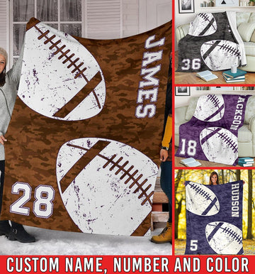 litzzy Personalized Football 2 Balls Collection Fleece Blanket - Tlnh1011202 Quilt Blanket CUSTOM COLOR 50 X 60 
