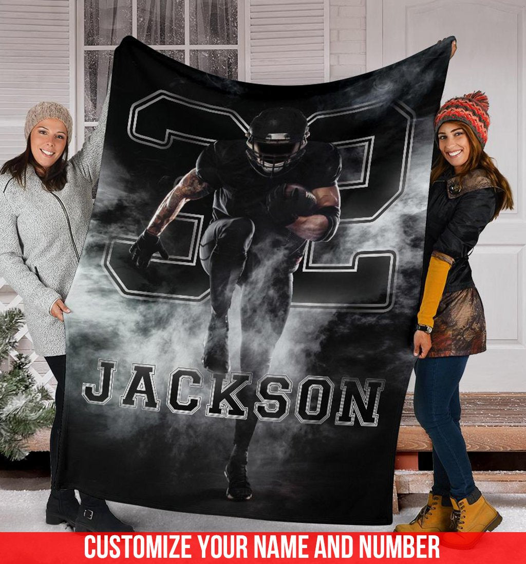 litzzy Personalized Football Player Smoke Fleece Blanket - Tlno1911201 Quilt Blanket 60x80  