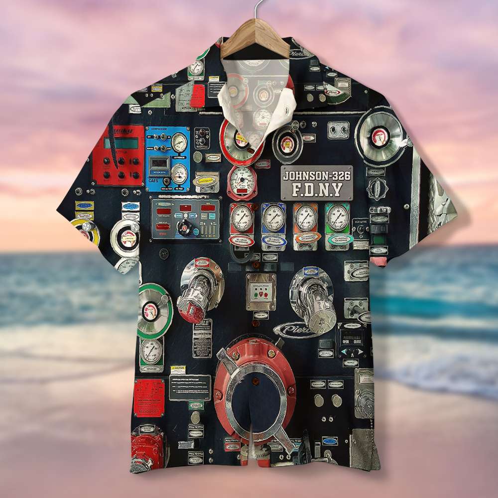 litzzy Personalized Firefighter Hawaiian Shirt Modern Fire Truck Water Pumping System Hawaiian Shirt For Men, Woman, Litzzy Aloha Shirt Hawaiian Shirt   