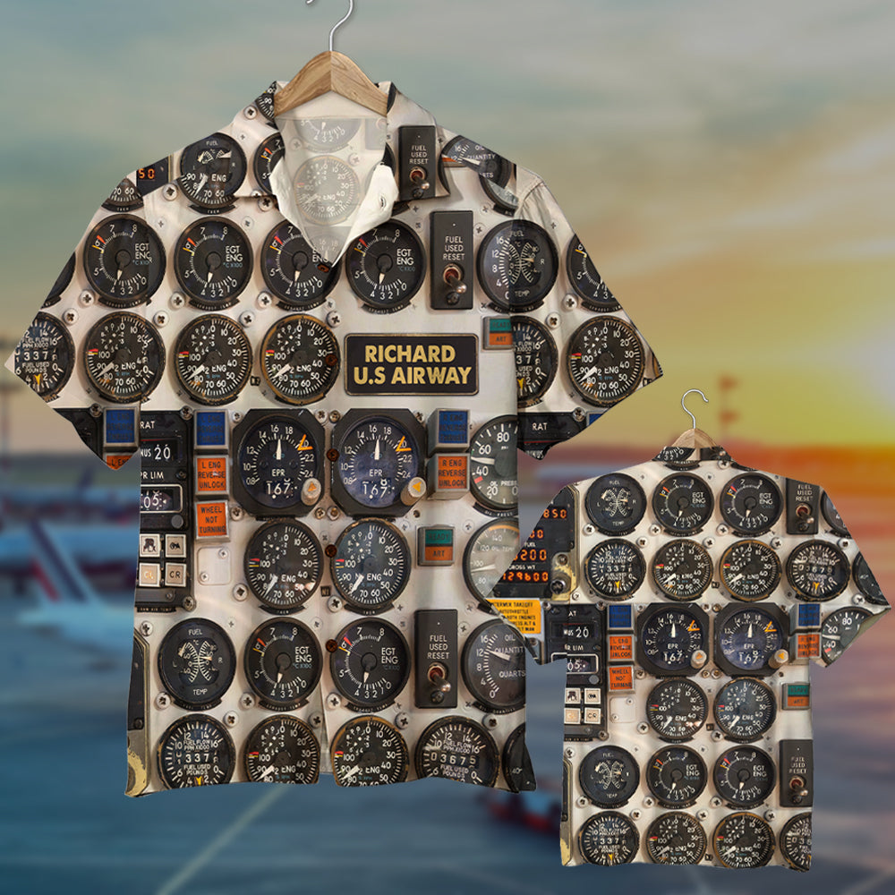 litzzy Vintage Pilot Seaplane Control Panel Hawaiian Shirt - Custom Name & Number Hawaiian Shirt For Men, Woman, Litzzy Aloha Shirt Hawaii Shirt   