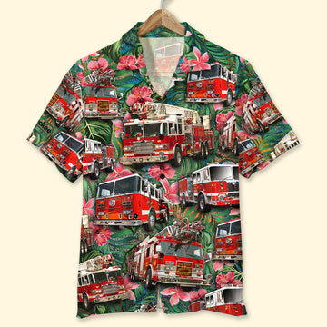 litzzy Fire Truck Hawaiian Shirt, Gift For Him, Gift For Fire Truck Lovers, Tropical Pattern Hawaiian Shirt For Men, Woman, Litzzy Aloha Shirt Hawaiian Shirt   