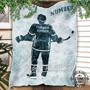 litzzy Personalized Ice Hockey Player Fleece Blanket - Tlno1010201 Quilt Blanket 50x60  
