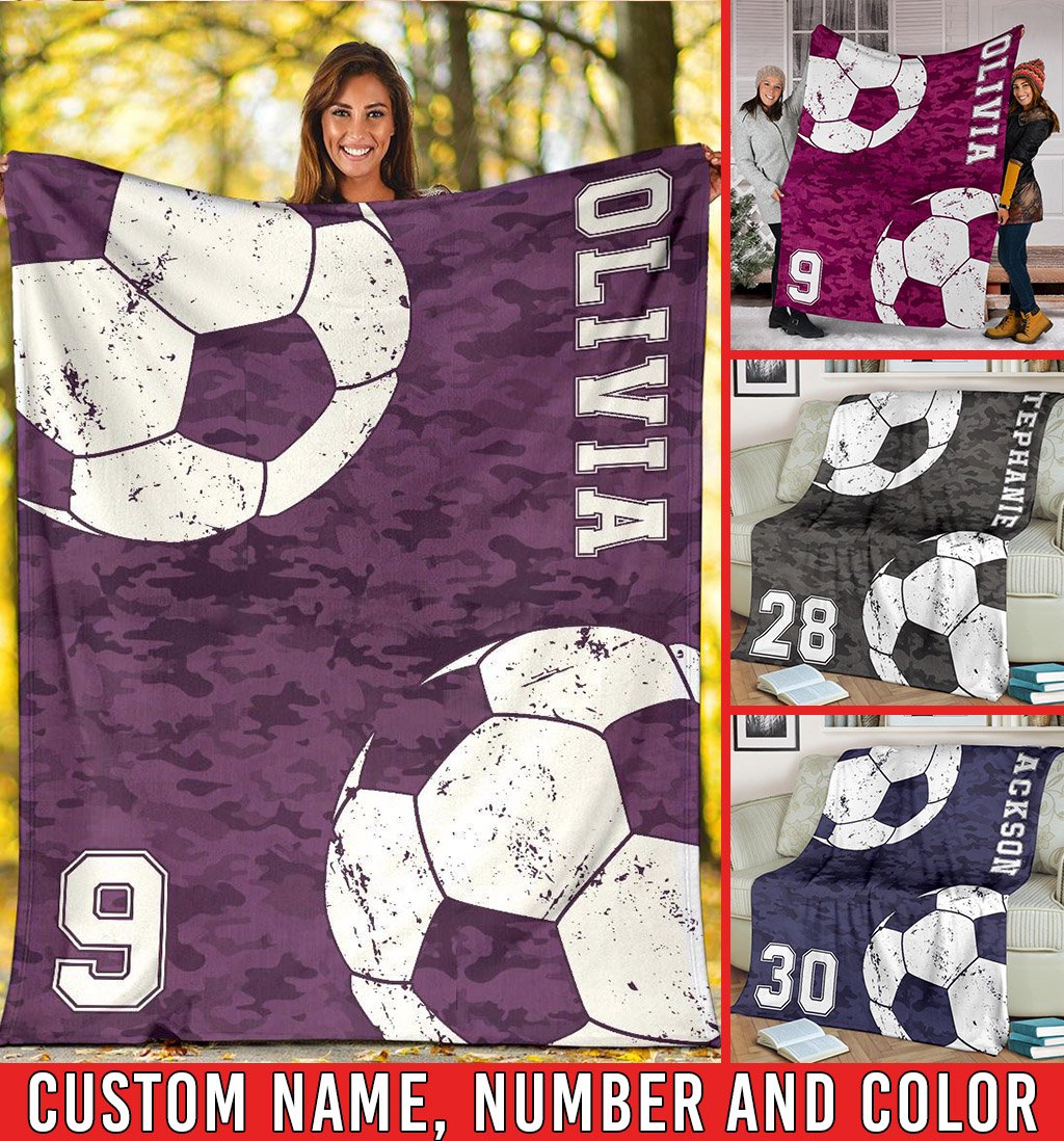 litzzy Personalized Soccer Camouflage Collection Fleece Blanket - Tlnh0911202 Quilt Blanket   