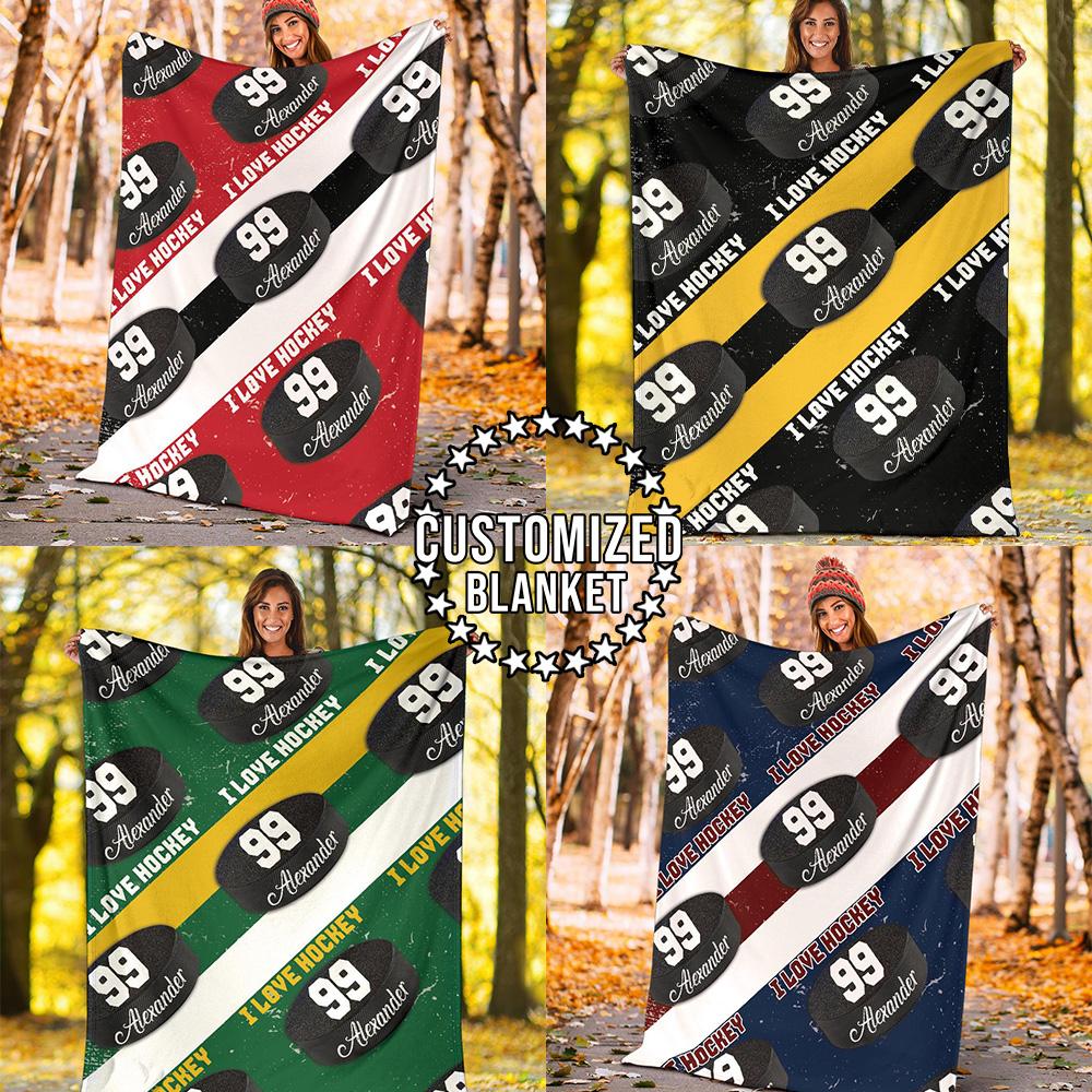 litzzy Personalized I Love Hockey Fleece Blanket - Latg1911202 Quilt Blanket CUSTOM COLOR 60 X 80 