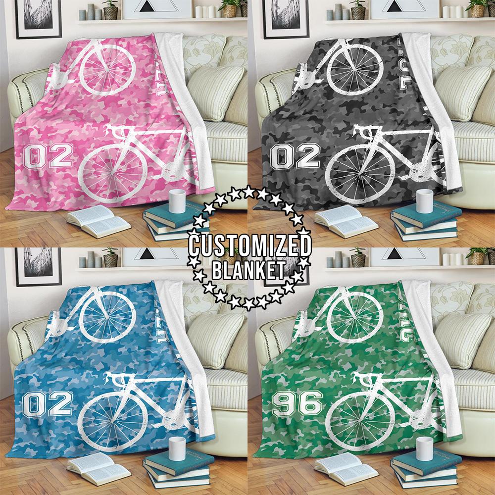 litzzy Personalized Cycling Camo Fleece Blanket - Lath1911203 Quilt Blanket CUSTOM COLOR 50 X 60 