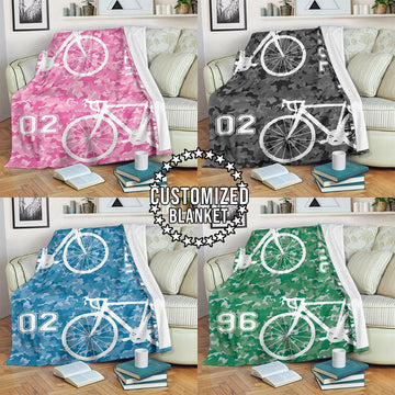 litzzy Personalized Cycling Camo Fleece Blanket - Lath1911203 Quilt Blanket CUSTOM COLOR 50 X 60 