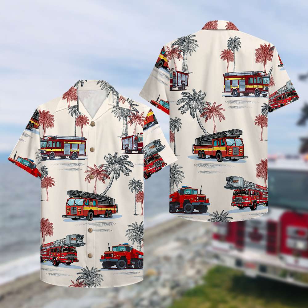 litzzy Firefighter Hawaiian Shirt - Fire Truck Pattern Hawaiian Shirt For Men, Woman, Litzzy Aloha Shirt Hawaiian Shirt   
