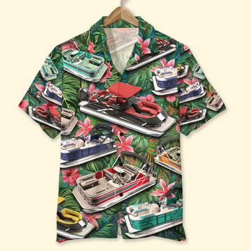 litzzy Pontoon Hawaiian Shirt, Gift For Pontoon Lovers, Tropical Pattern Hawaiian Shirt For Men, Woman, Litzzy Aloha Shirt Hawaii Shirt   
