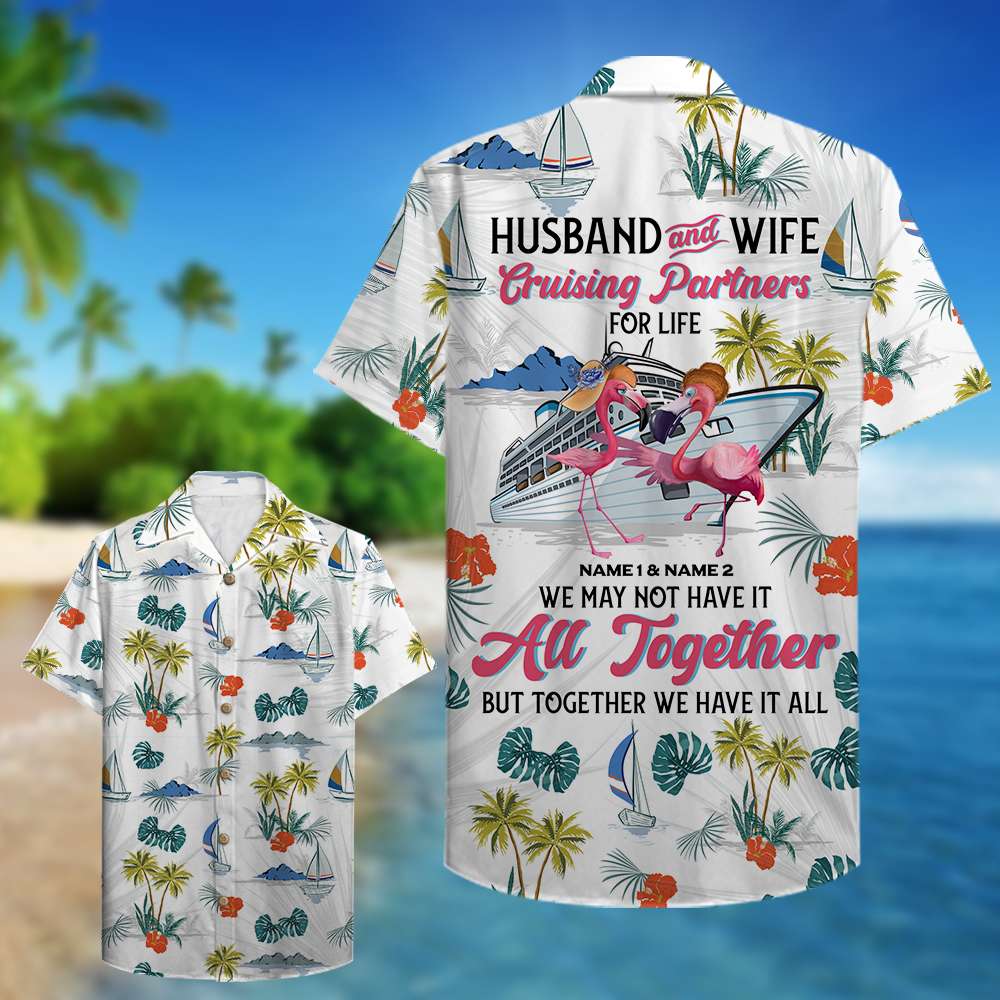 litzzy Personalized Cruising Partners Hawaiian Shirt - Flamingo Husband And Wife Fol8-Vd1 Hawaiian Shirt For Men, Woman, Litzzy Aloha Shirt Hawaiian Shirt   