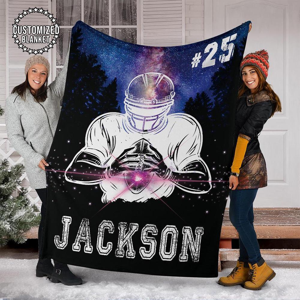 litzzy Personalized Football Galaxy Fleece Blanket - Laci2011201Ki Quilt Blanket 50x60  